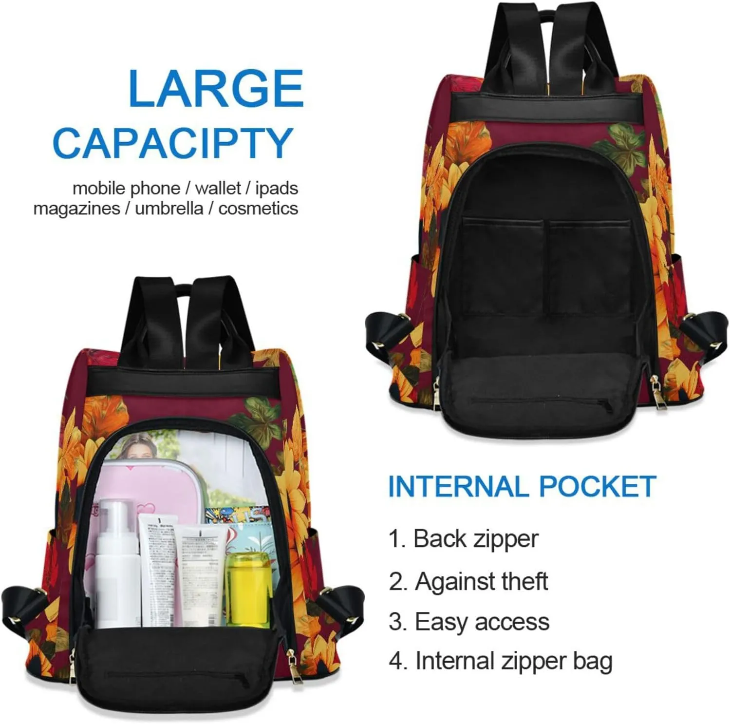 Backpack Purse for Women Anti Theft Fashion Daypack Polyester Travel Bag Crossbody Shoulder Bag Sunflower 13.4 X 5.9 X 15in Pattern 10