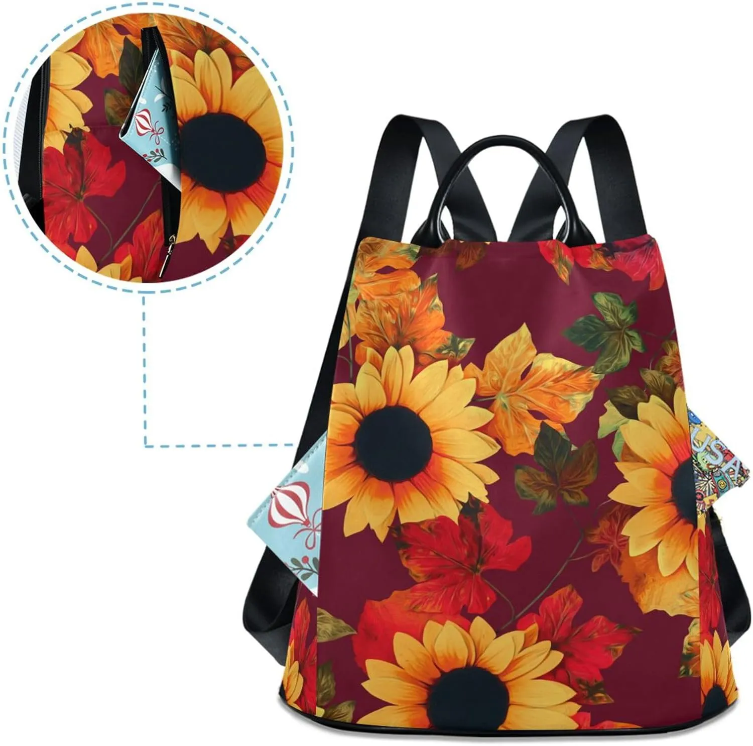 Backpack Purse for Women Anti Theft Fashion Daypack Polyester Travel Bag Crossbody Shoulder Bag Sunflower 13.4 X 5.9 X 15in Pattern 10