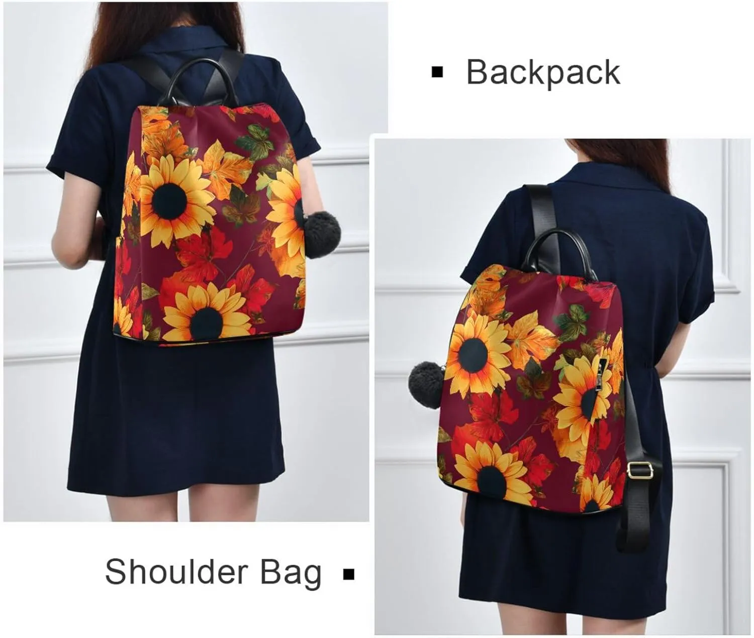 Backpack Purse for Women Anti Theft Fashion Daypack Polyester Travel Bag Crossbody Shoulder Bag Sunflower 13.4 X 5.9 X 15in Pattern 10