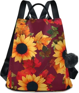 Backpack Purse for Women Anti Theft Fashion Daypack Polyester Travel Bag Crossbody Shoulder Bag Sunflower 13.4 X 5.9 X 15in Pattern 10