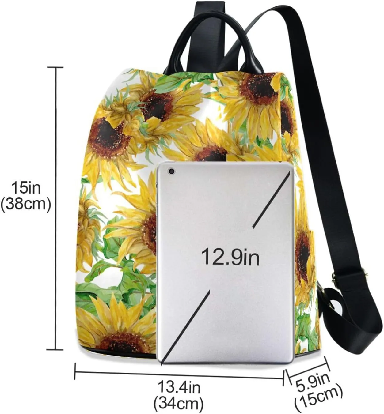 Backpack Purse for Women Anti Theft Fashion Daypack Polyester Travel Bag Crossbody Shoulder Bag Sunflower 13.4 X 5.9 X 15in Pattern 3