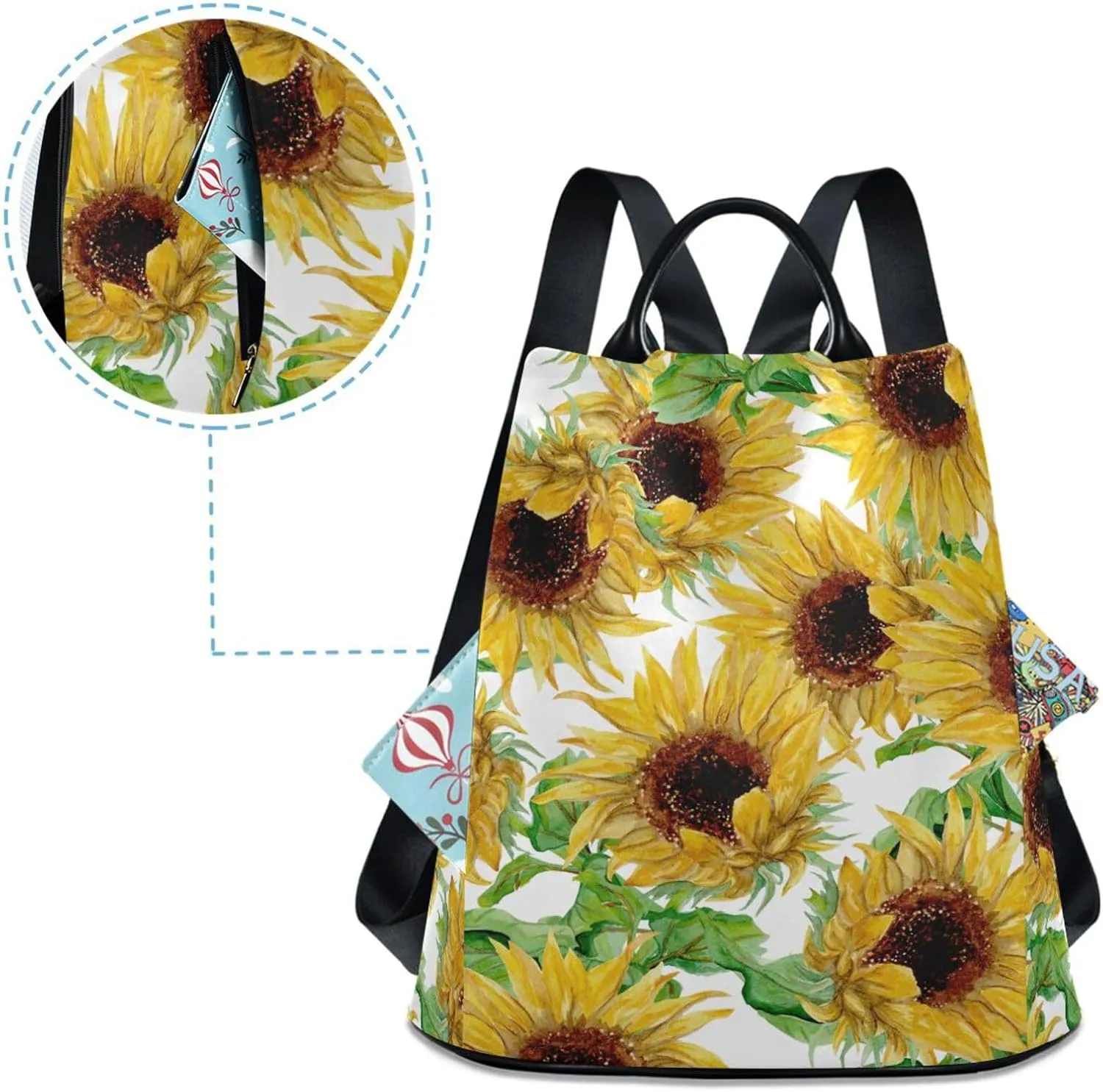 Backpack Purse for Women Anti Theft Fashion Daypack Polyester Travel Bag Crossbody Shoulder Bag Sunflower 13.4 X 5.9 X 15in Pattern 3