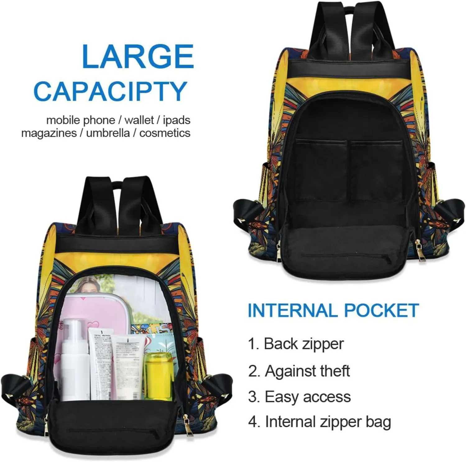 Backpack Purse for Women Anti Theft Fashion Daypack Polyester Travel Bag Shoulder Bag Butterfly 13.4 X 5.9 X 15in Pattern 4