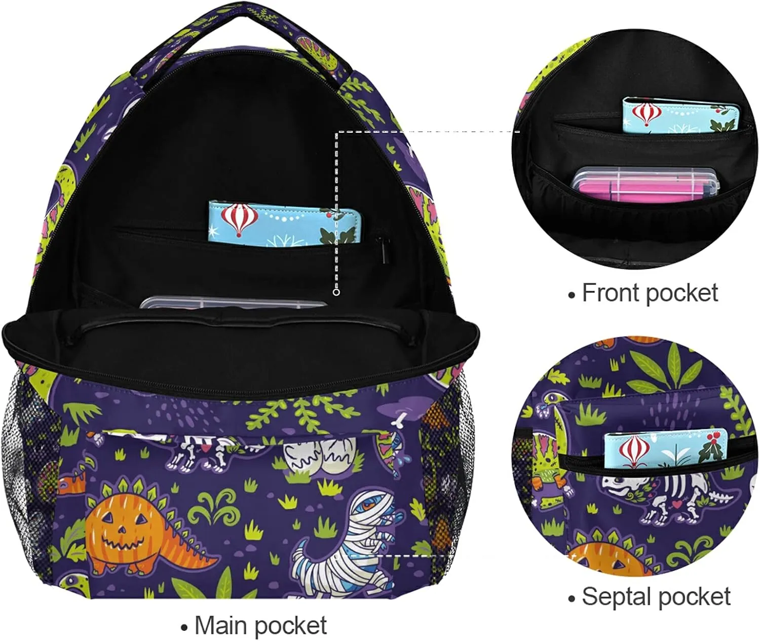 Backpack Travel Halloween Dinosaurs School Bookbags Shoulder Laptop Daypack College Bag for Womens Mens Boys Girls