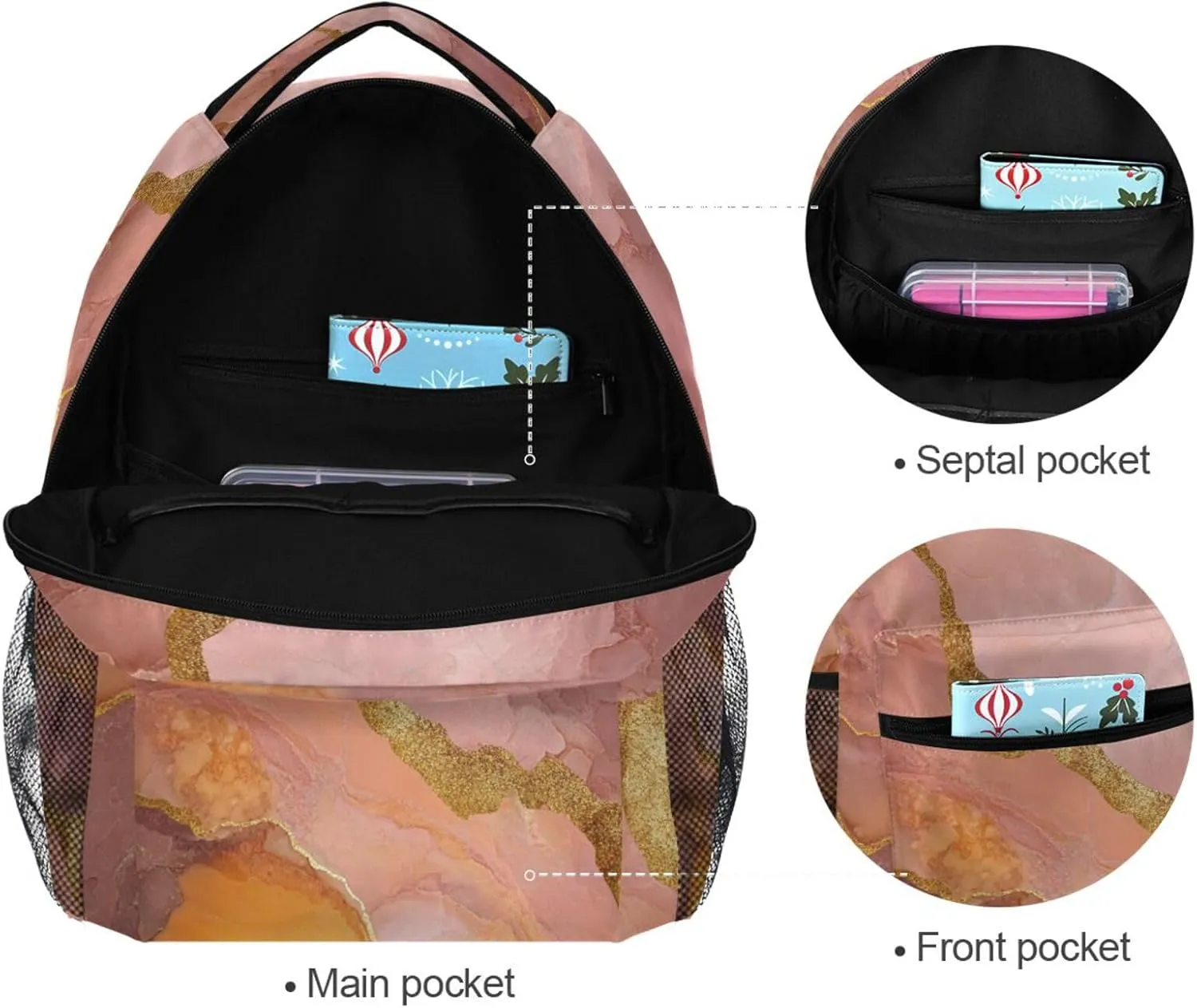 Backpacks for Men Women Waterproof Diaper Bag Backpack with Chest Strap for Travel Trip Marble Terracotta Blush