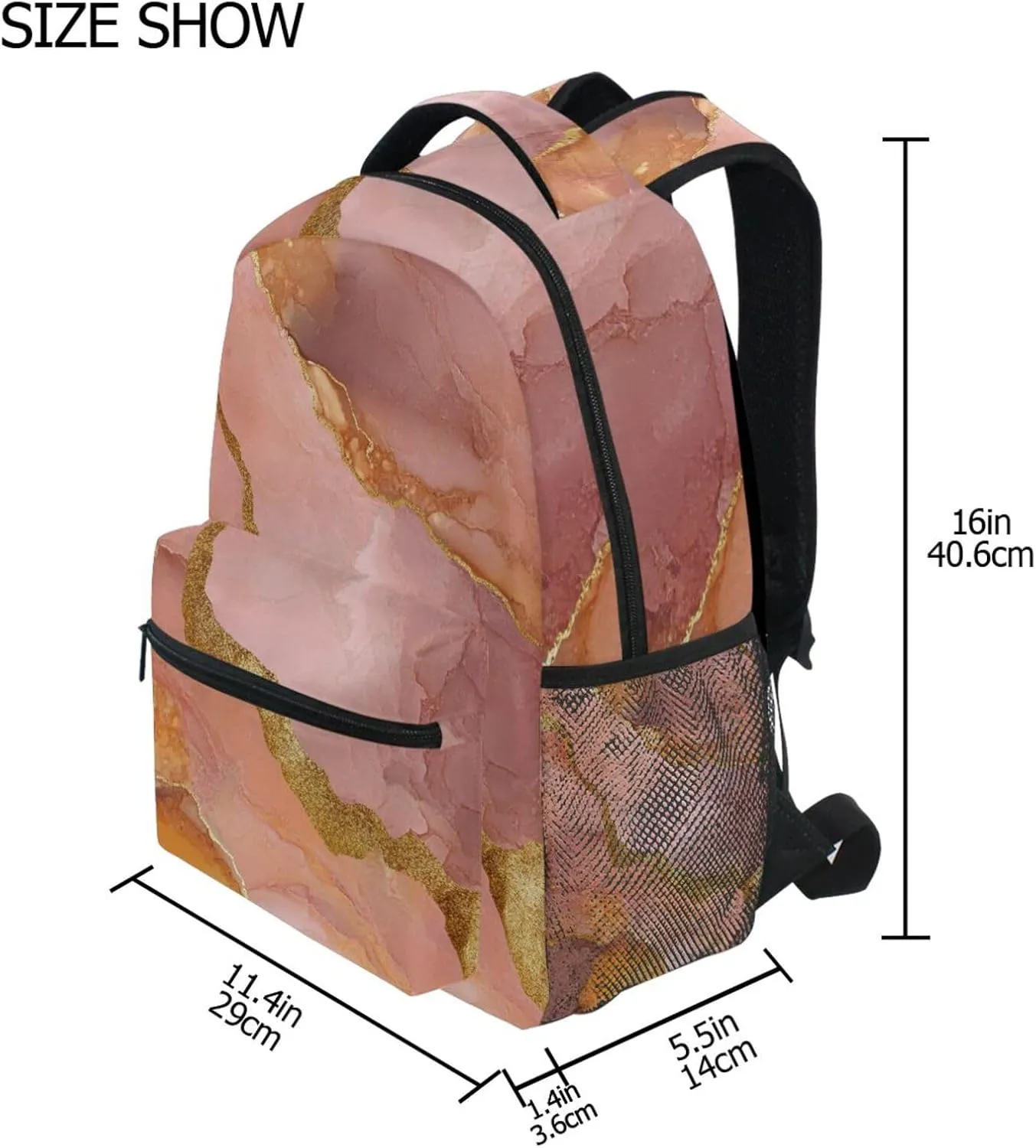 Backpacks for Men Women Waterproof Diaper Bag Backpack with Chest Strap for Travel Trip Marble Terracotta Blush