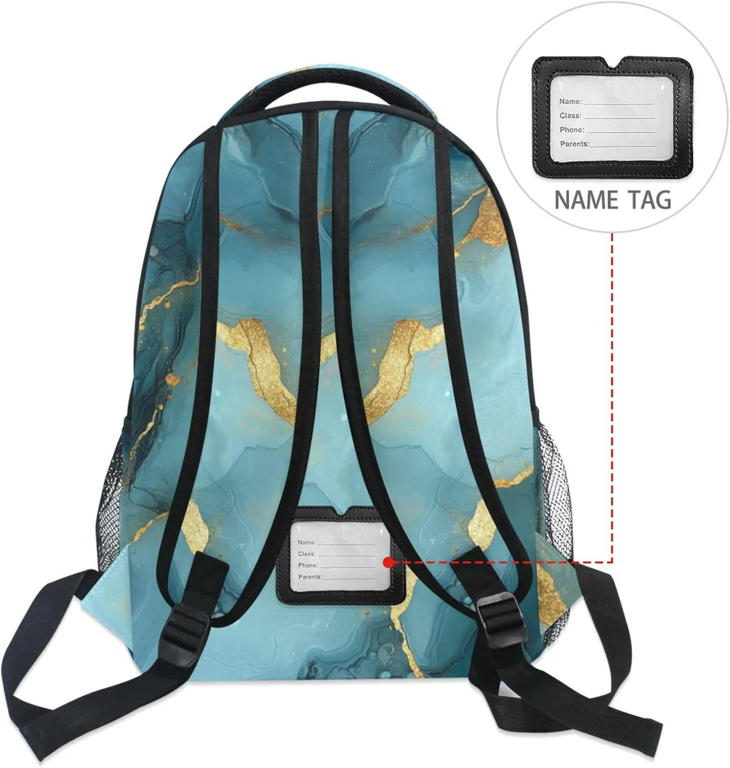 Backpacks for Teacher Nurse Waterproof Sports Backpack with Chest Strap for College Work Marble Grey Turquoise