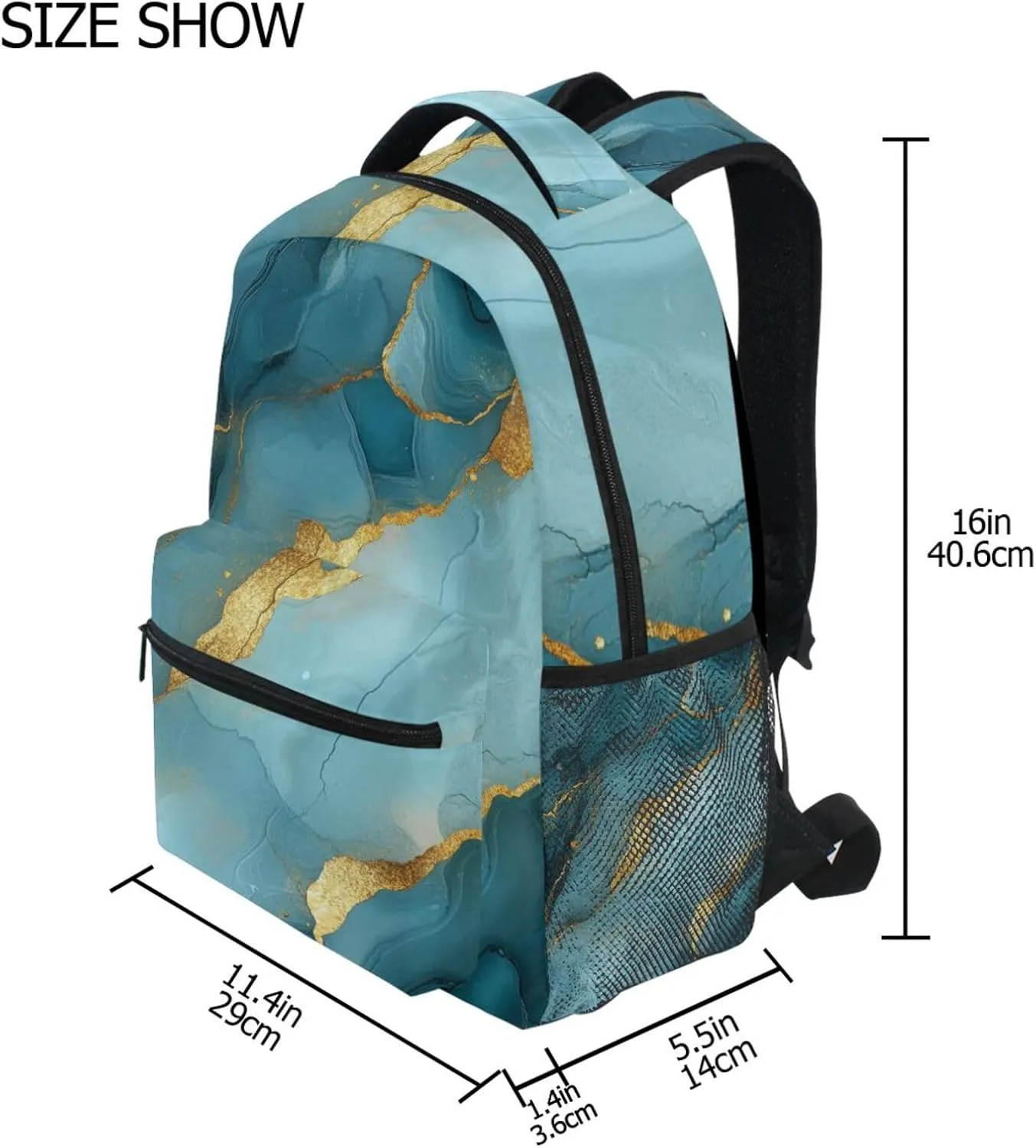 Backpacks for Teacher Nurse Waterproof Sports Backpack with Chest Strap for College Work Marble Grey Turquoise