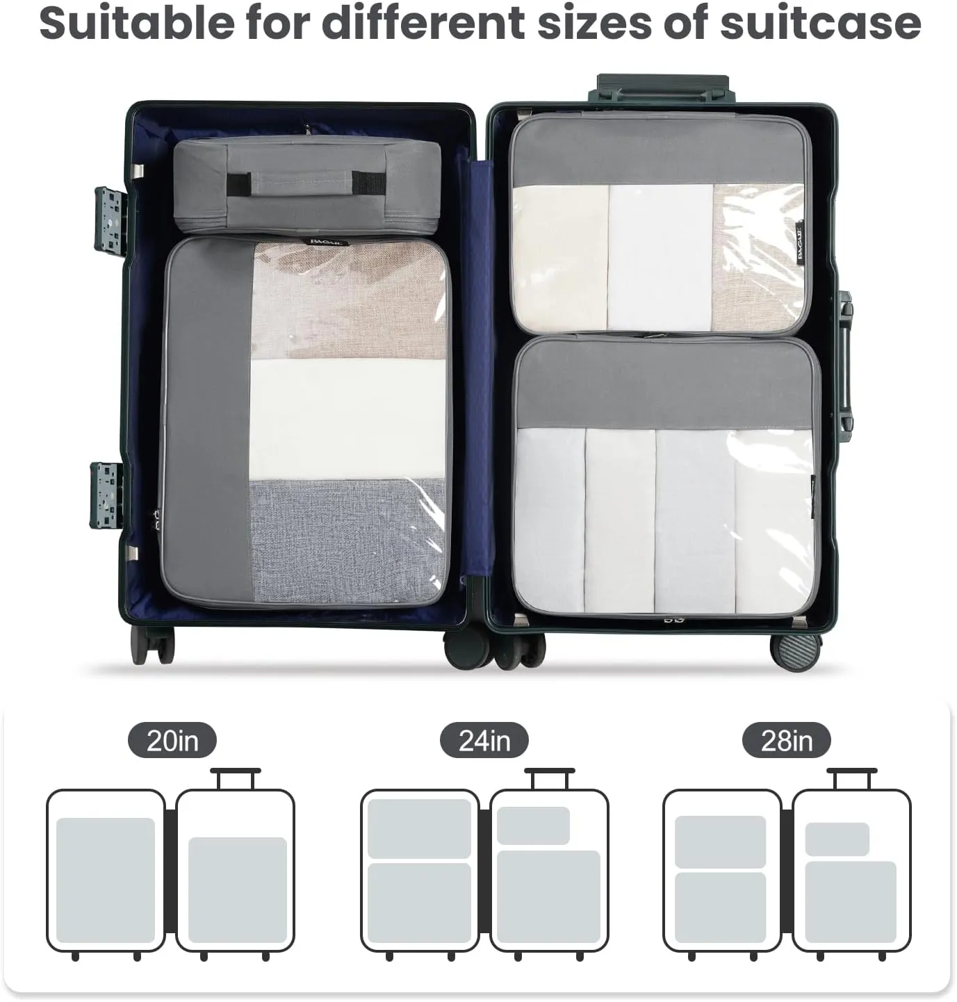 BAGAIL Clear Packing Cubes Packing Organizer for Travel Accessories Luggage suitcase