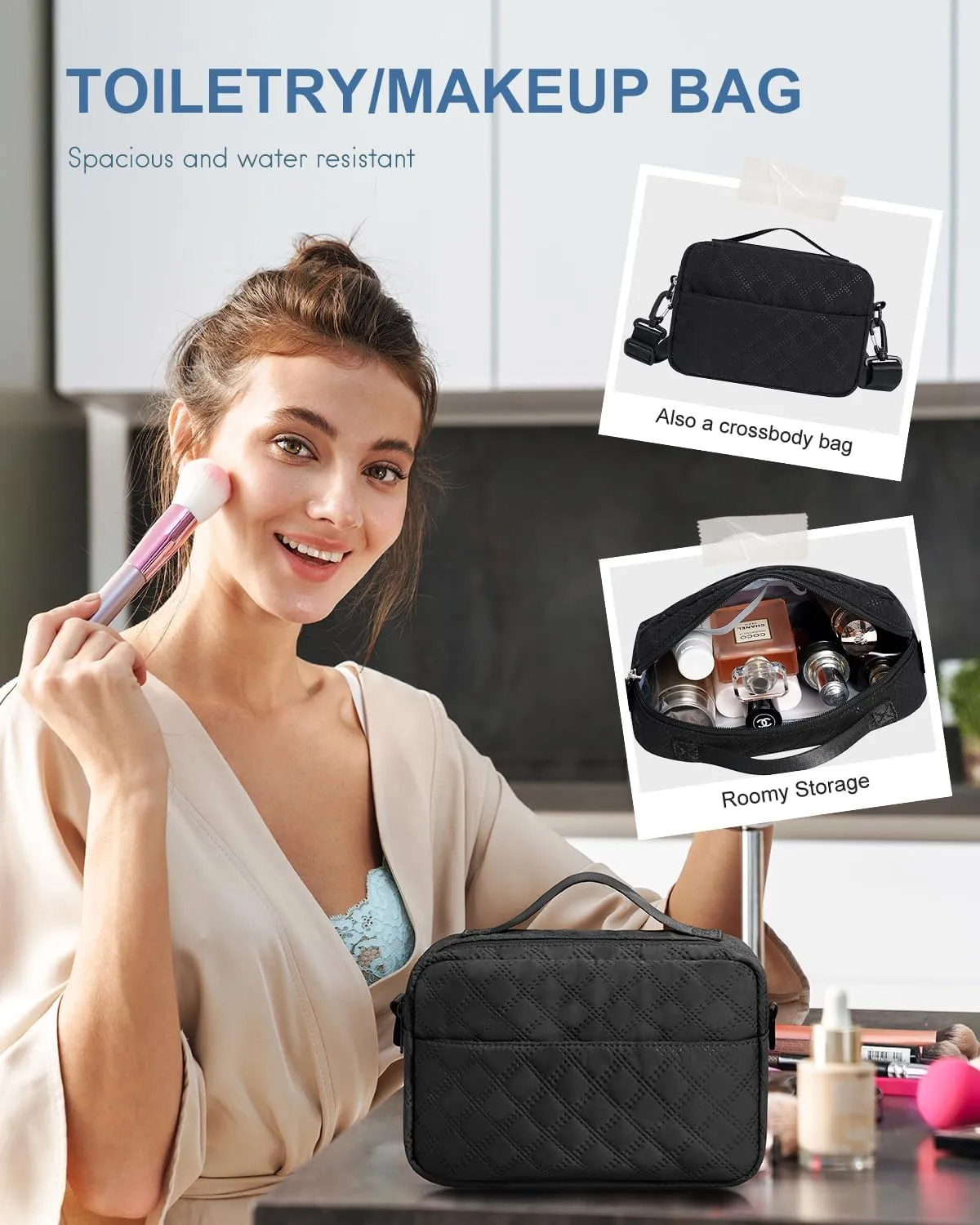 BAGAIL Travel Duffel Bag - Weekender & Overnight Gym Carry On Tote with Wet Pocket - Hospital Mom Bag for Labor and Delivery - Extra Large - Grid-Black