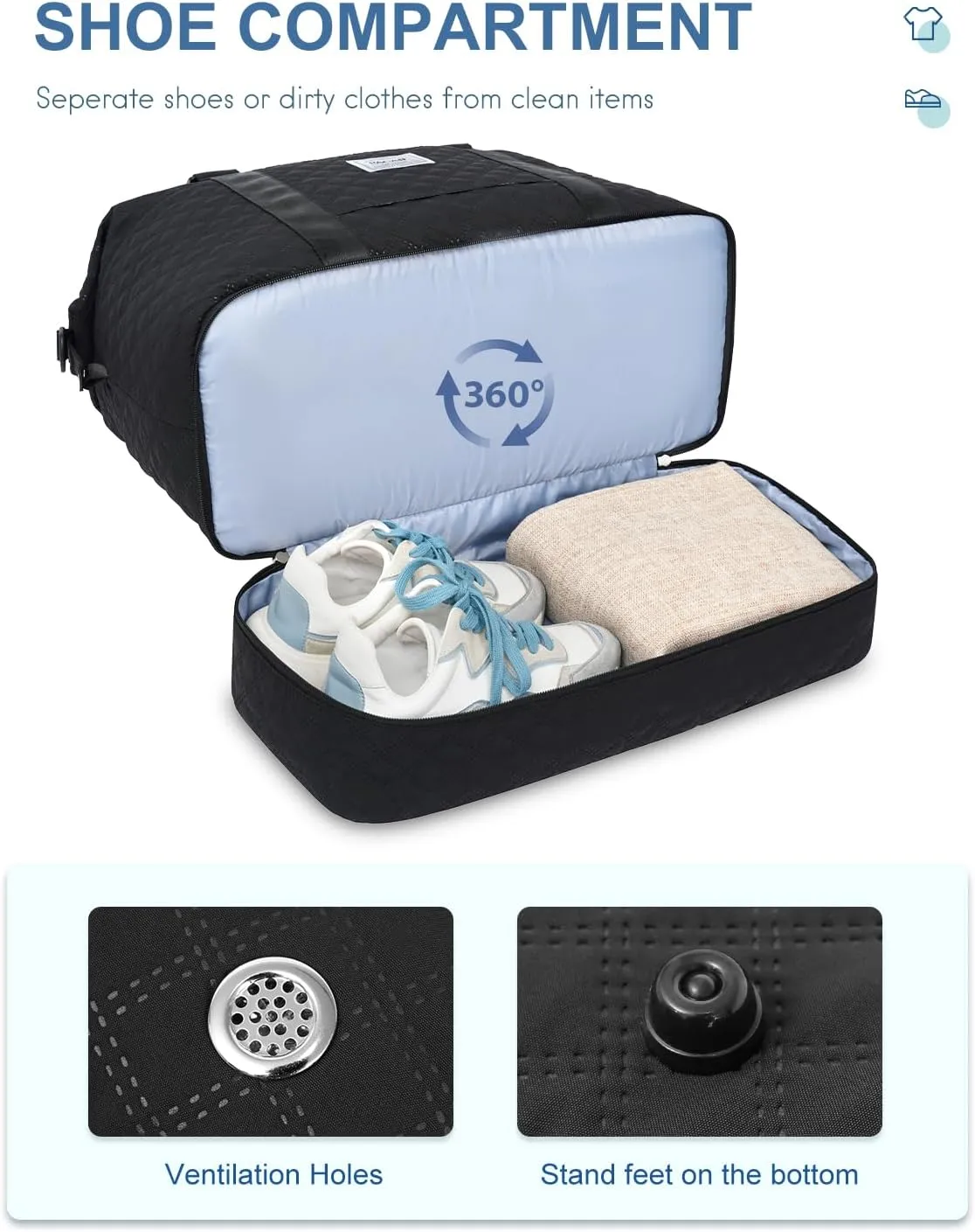 BAGAIL Travel Duffel Bag - Weekender & Overnight Gym Carry On Tote with Wet Pocket - Hospital Mom Bag for Labor and Delivery - Extra Large - Grid-Black