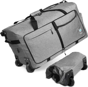 Bago Rolling Duffle Bag with Wheels - 27" 80L Foldable Weekender Bag, Waterproof Travel Duffel Bag, Heavy Duty lightWeight Duffle Bag for Traveling, Rolling Duffel Bag with Wheels (SnowGray2023)