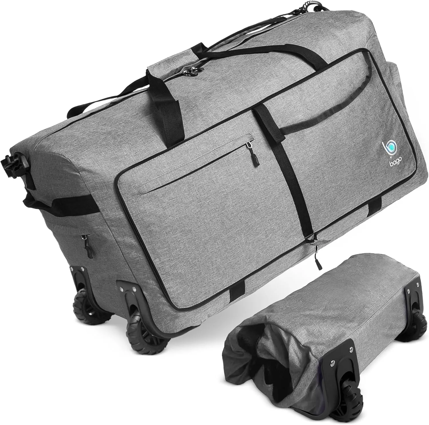 Bago Rolling Duffle Bag with Wheels - 27" 80L Foldable Weekender Bag, Waterproof Travel Duffel Bag, Heavy Duty lightWeight Duffle Bag for Traveling, Rolling Duffel Bag with Wheels (SnowGray2023)
