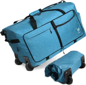 Bago Rolling Duffle Bag with Wheels - 30" 100L Foldable Weekender Bag, Waterproof Travel Duffel Bag, Heavy Duty lightWeight Duffle Bag for Traveling, Rolling Duffel Bag with Wheels (SnowBlue2024)