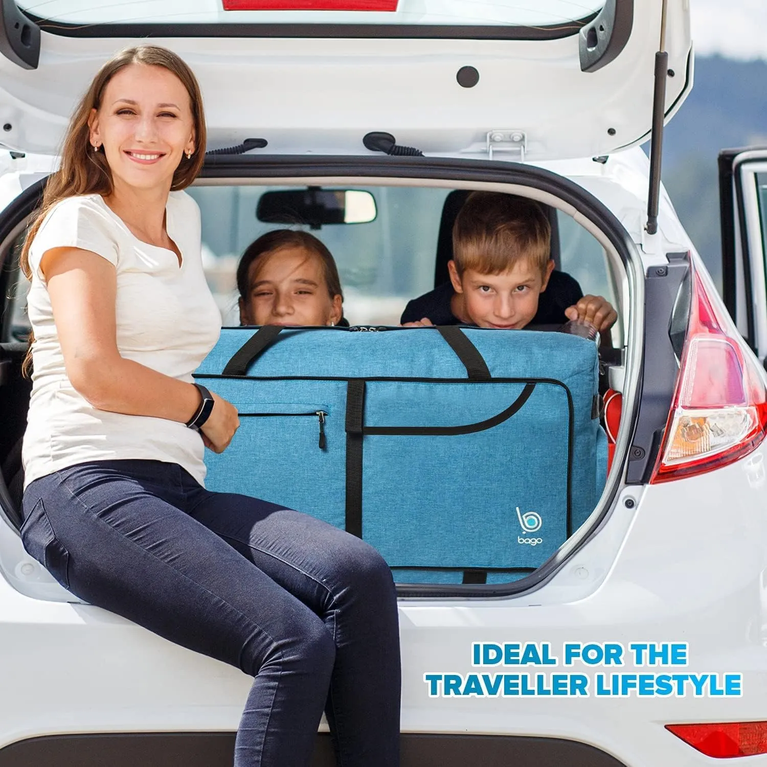 Bago Rolling Duffle Bag with Wheels - 30" 100L Foldable Weekender Bag, Waterproof Travel Duffel Bag, Heavy Duty lightWeight Duffle Bag for Traveling, Rolling Duffel Bag with Wheels (SnowBlue2024)