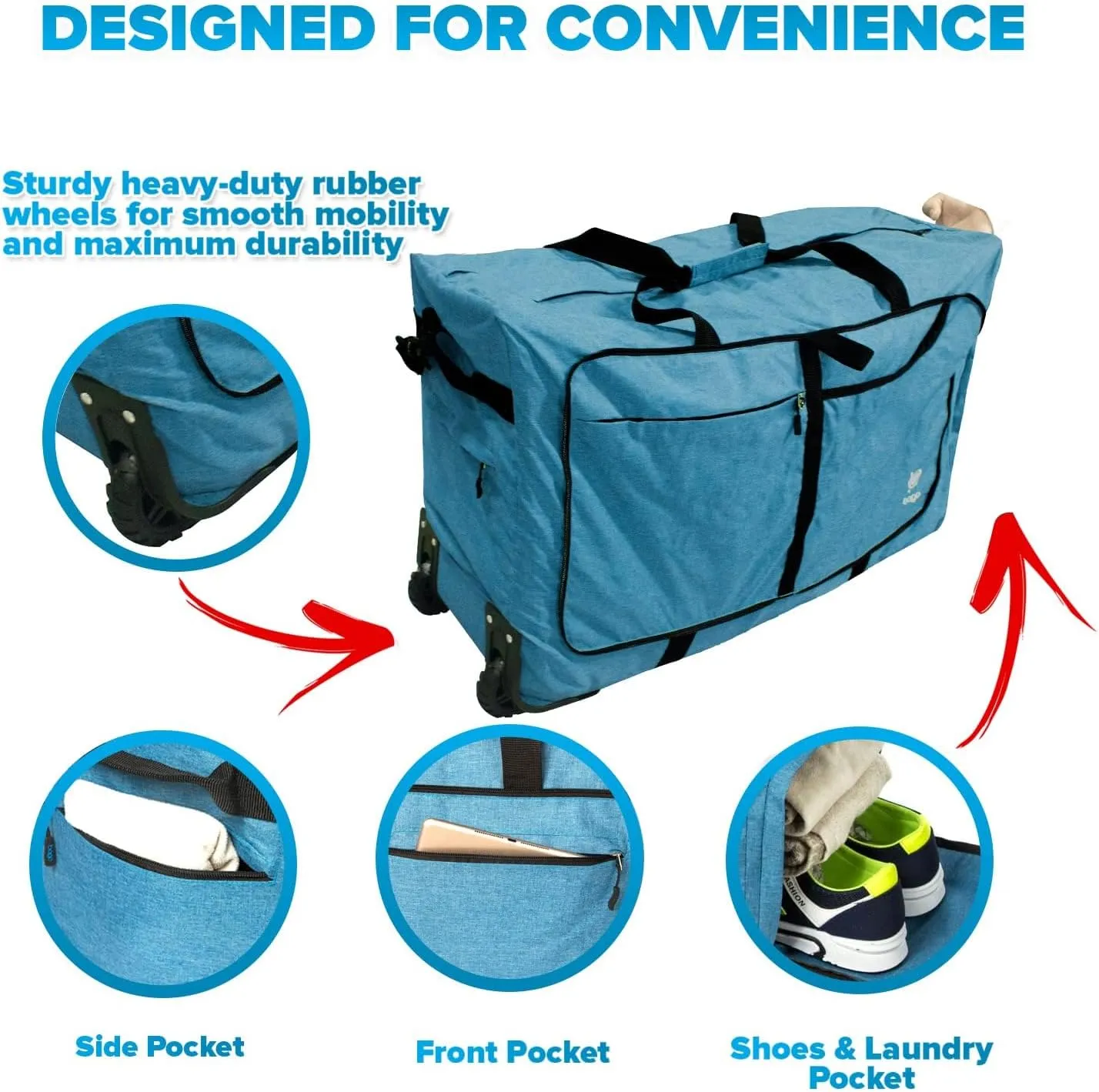 Bago Rolling Duffle Bag with Wheels - 30" 100L Foldable Weekender Bag, Waterproof Travel Duffel Bag, Heavy Duty lightWeight Duffle Bag for Traveling, Rolling Duffel Bag with Wheels (SnowBlue2024)