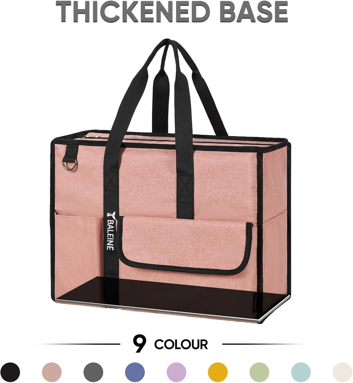 BALEINE Large Utility Tote Bag with Reinforced Bottom, Multi Pockets Foldable Tote Bag for Nurse, Travel, Work
