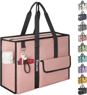 BALEINE Large Utility Tote Bag with Reinforced Bottom, Multi Pockets Foldable Tote Bag for Nurse, Travel, Work