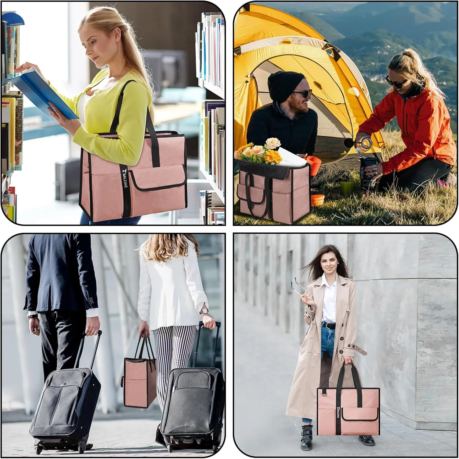 BALEINE Large Utility Tote Bag with Reinforced Bottom, Multi Pockets Foldable Tote Bag for Nurse, Travel, Work