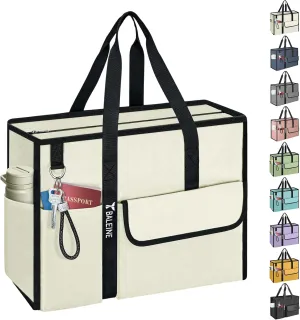 BALEINE Large Utility Tote Bag with Reinforced Bottom, Multi Pockets Foldable Tote Bag for Nurse, Travel, Work
