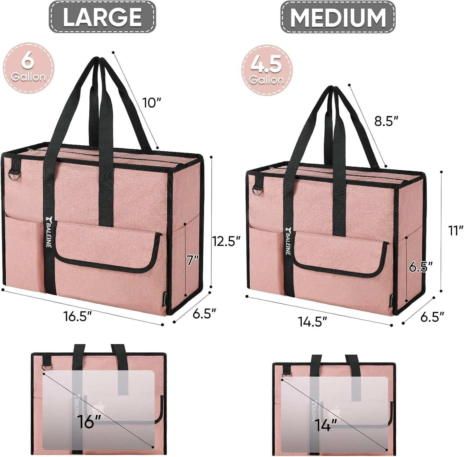BALEINE Large Utility Tote Bag with Reinforced Bottom, Multi Pockets Foldable Tote Bag for Nurse, Travel, Work
