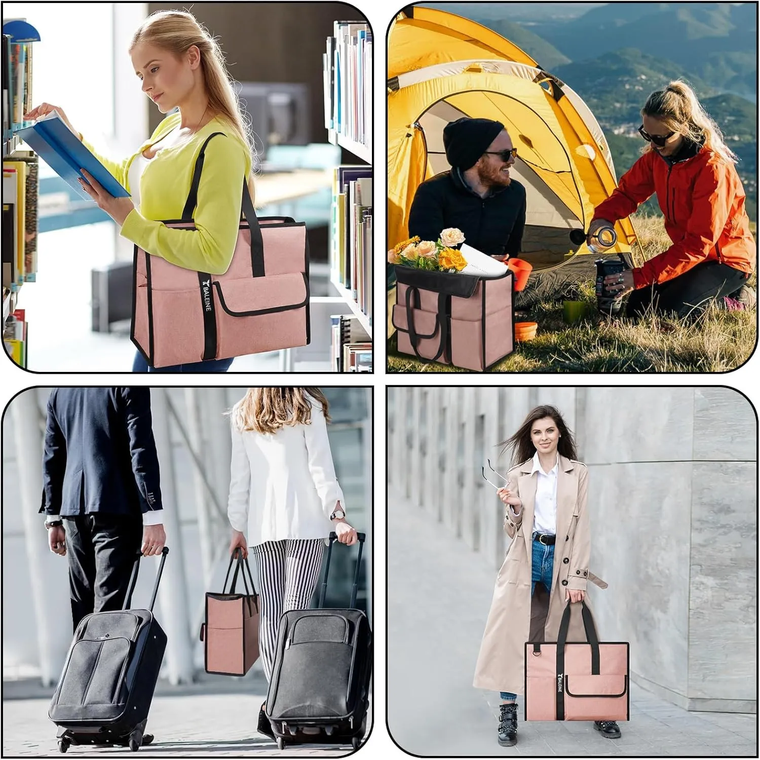 BALEINE Large Utility Tote Bag with Reinforced Bottom, Multi Pockets Foldable Tote Bag for Nurse, Travel, Work