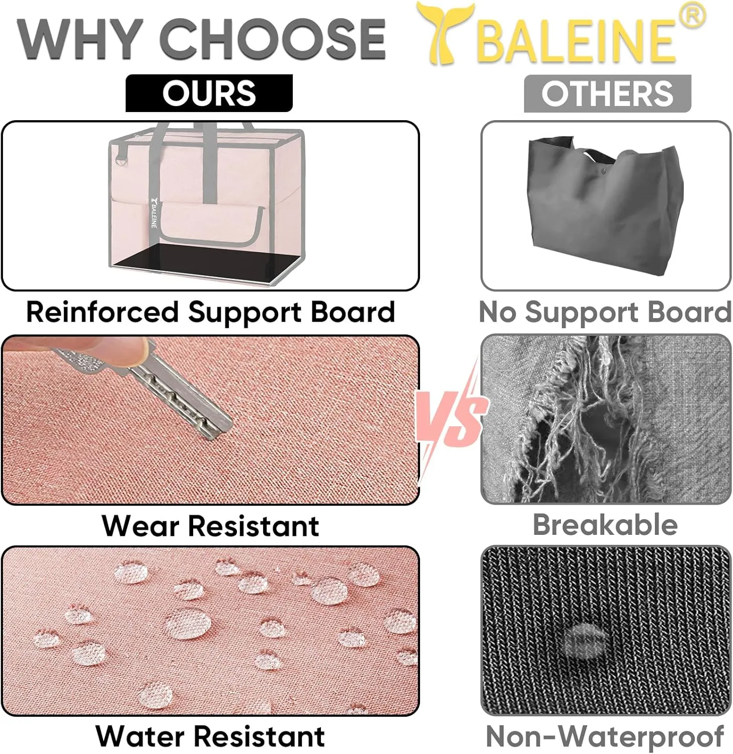 BALEINE Large Utility Tote Bag with Reinforced Bottom, Multi Pockets Foldable Tote Bag for Nurse, Travel, Work