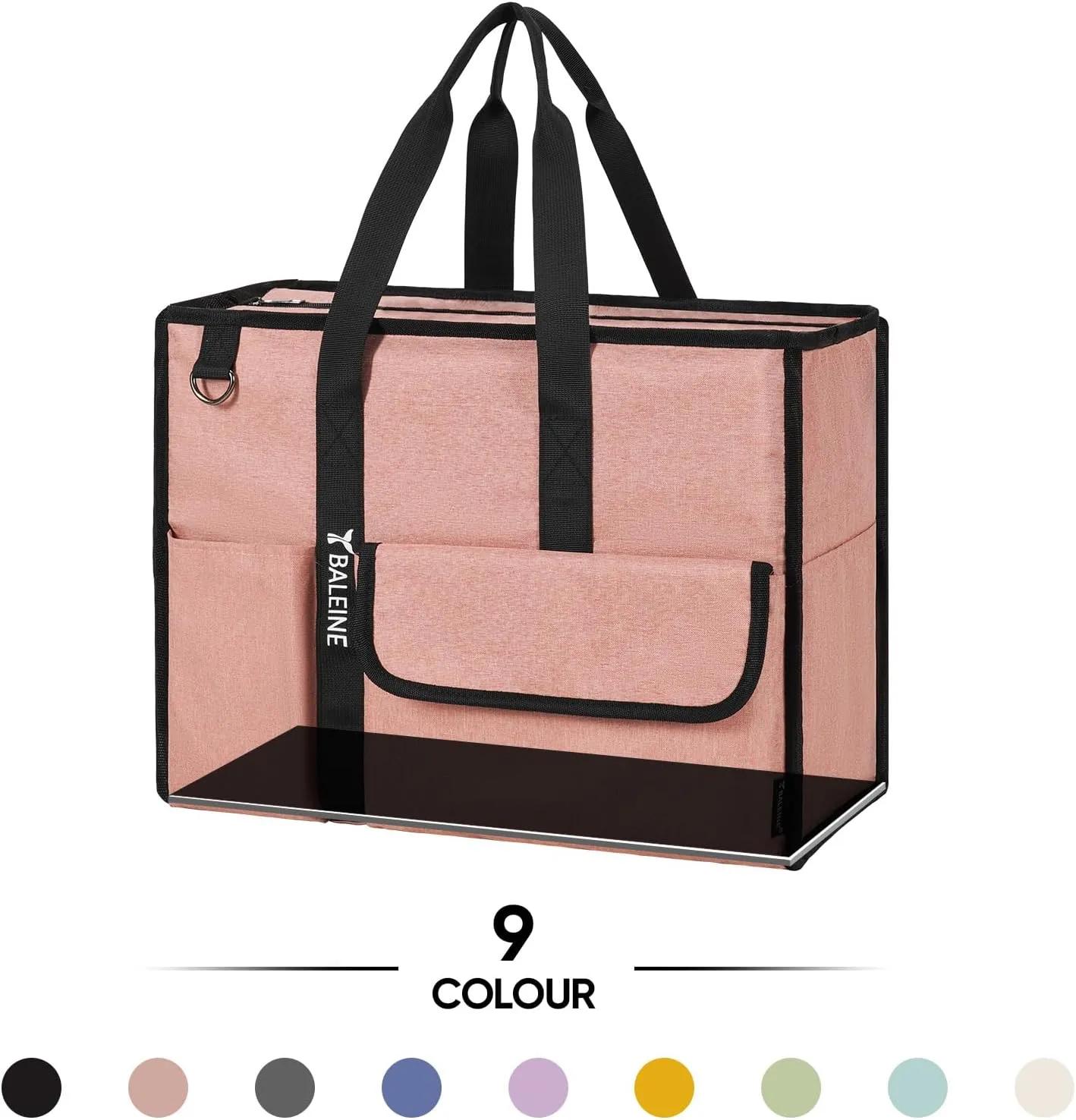 BALEINE Large Utility Tote Bag with Reinforced Bottom, Multi Pockets Foldable Tote Bag for Nurse, Travel, Work