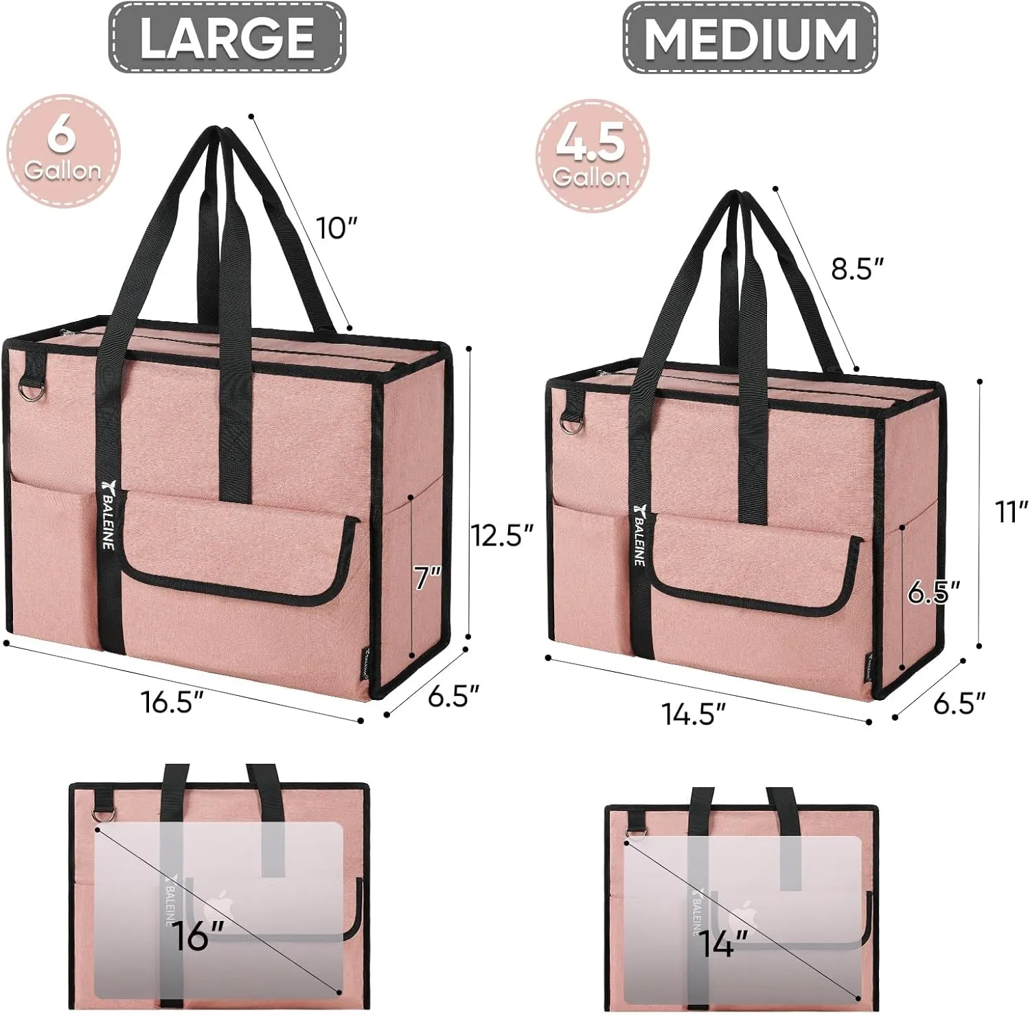 BALEINE Large Utility Tote Bag with Reinforced Bottom, Multi Pockets Foldable Tote Bag for Nurse, Travel, Work
