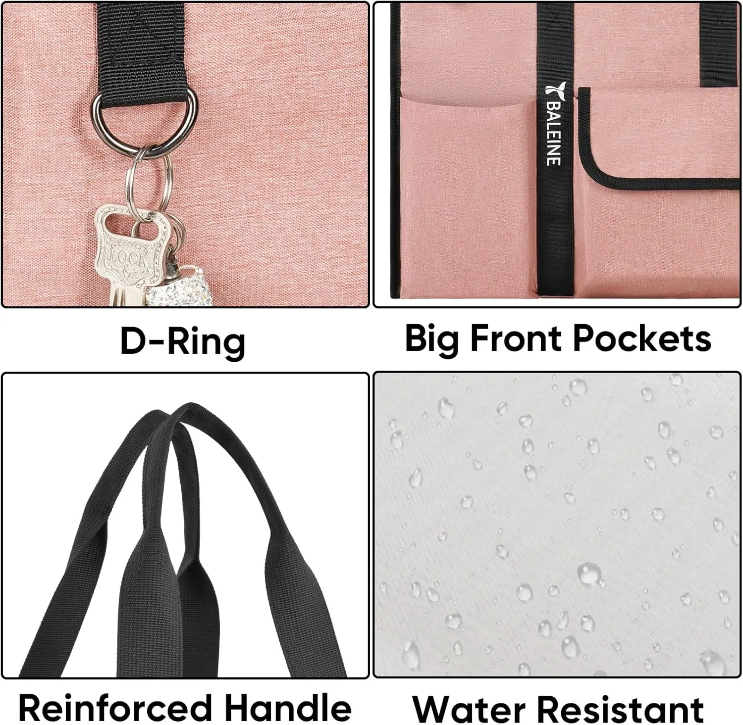 BALEINE Large Utility Tote Bag with Reinforced Bottom, Multi Pockets Foldable Tote Bag for Nurse, Travel, Work