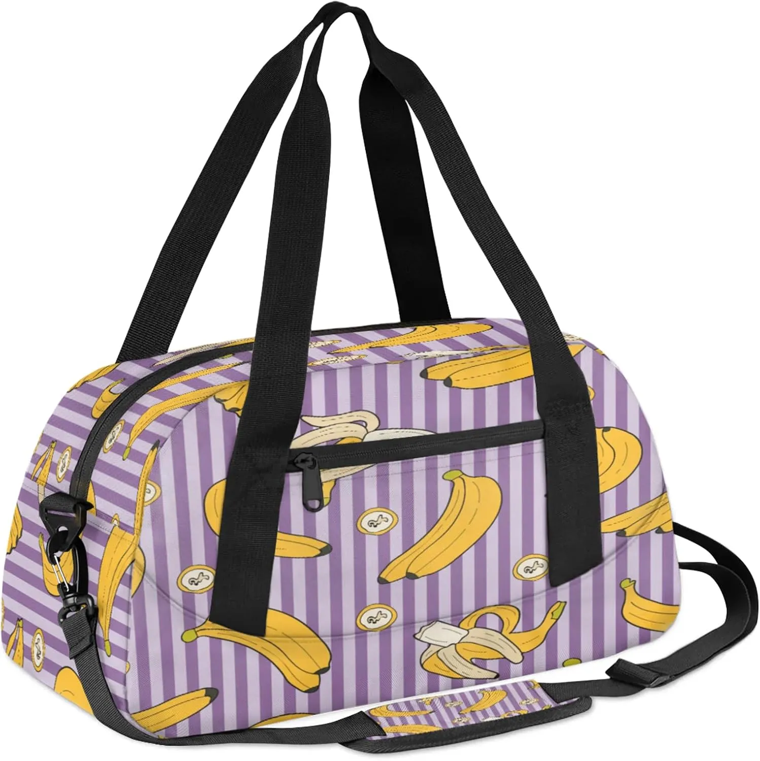 Banana Stripes Pattern Kids Duffel Bag Lightweight Waterproof Sports Gym Bag with Front Zipper Pocket Foldable Weekender Overnight Bag for School Practice Gymnastic Ballet