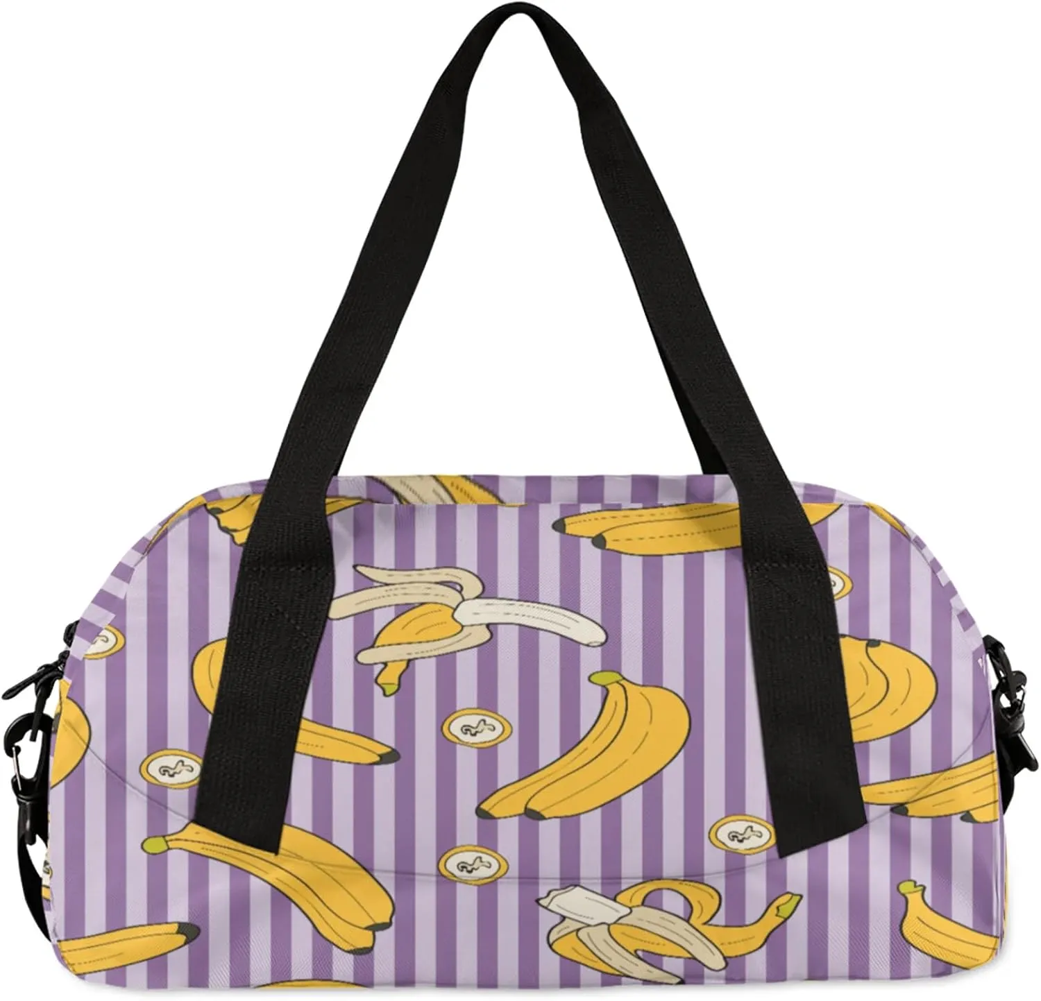 Banana Stripes Pattern Kids Duffel Bag Lightweight Waterproof Sports Gym Bag with Front Zipper Pocket Foldable Weekender Overnight Bag for School Practice Gymnastic Ballet