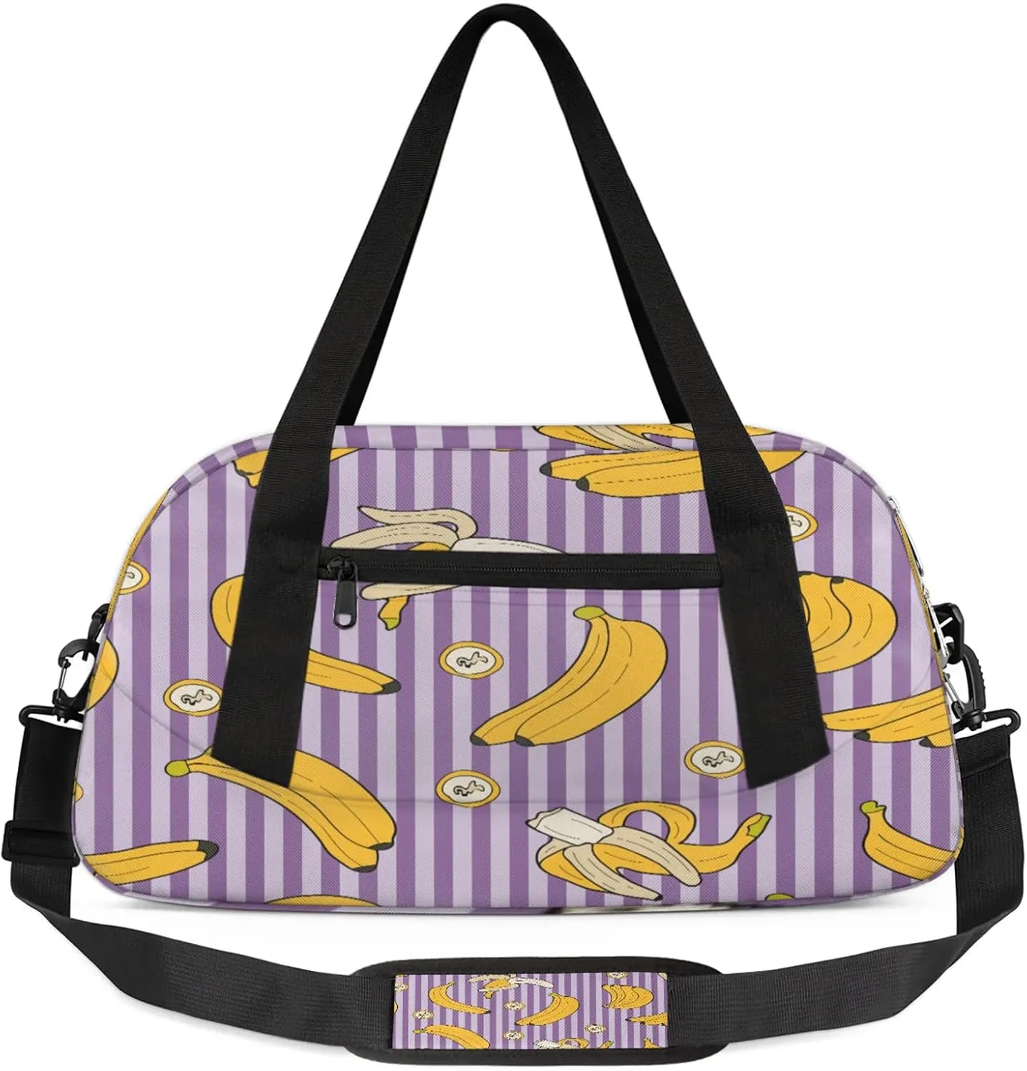 Banana Stripes Pattern Kids Duffel Bag Lightweight Waterproof Sports Gym Bag with Front Zipper Pocket Foldable Weekender Overnight Bag for School Practice Gymnastic Ballet