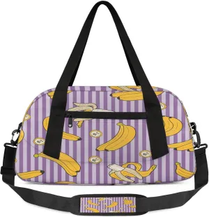 Banana Stripes Pattern Kids Duffel Bag Lightweight Waterproof Sports Gym Bag with Front Zipper Pocket Foldable Weekender Overnight Bag for School Practice Gymnastic Ballet
