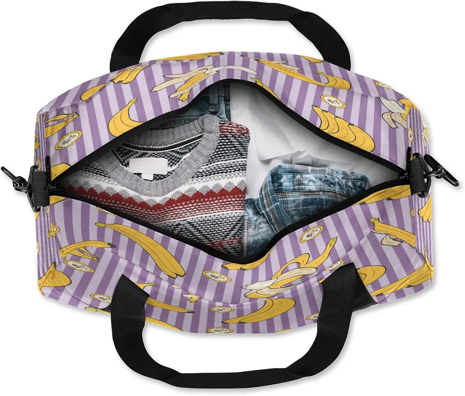 Banana Stripes Pattern Kids Duffel Bag Lightweight Waterproof Sports Gym Bag with Front Zipper Pocket Foldable Weekender Overnight Bag for School Practice Gymnastic Ballet