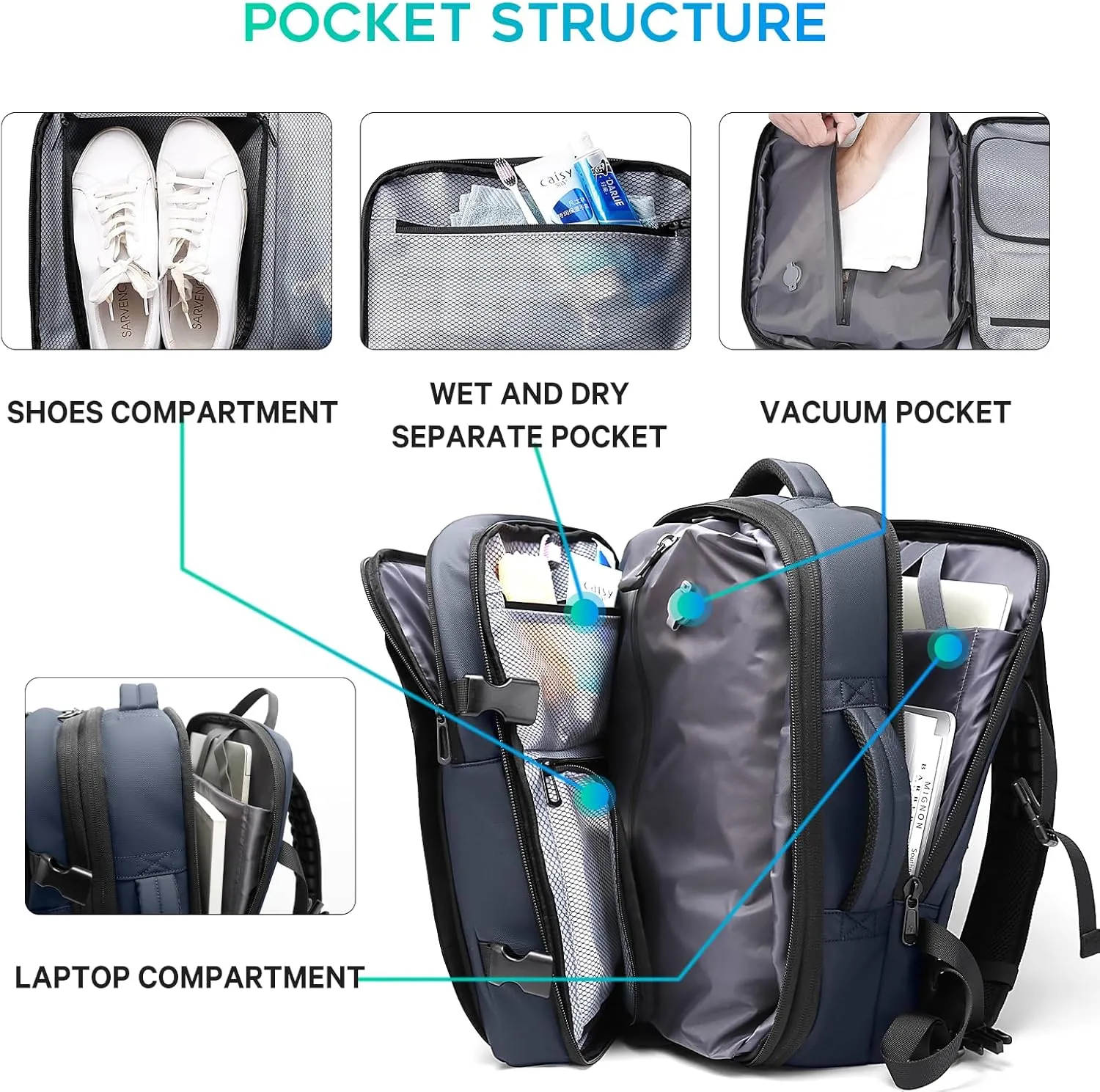 BANGE Airback Backpack with Anti-Theft Vacuum Compression Travel Backpack,Expandable Backpacks with Pump for Airplanes