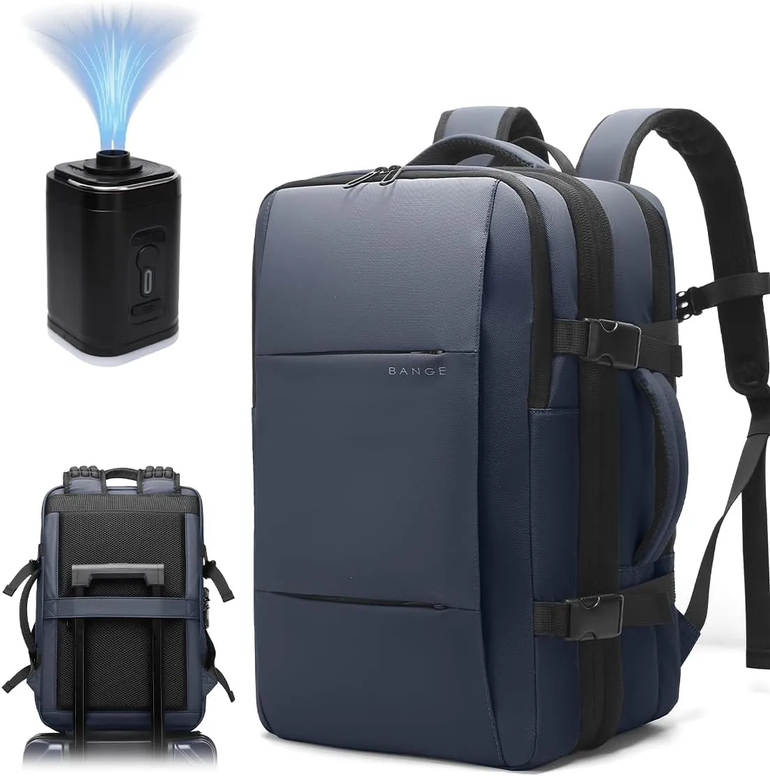 BANGE Airback Backpack with Anti-Theft Vacuum Compression Travel Backpack,Expandable Backpacks with Pump for Airplanes
