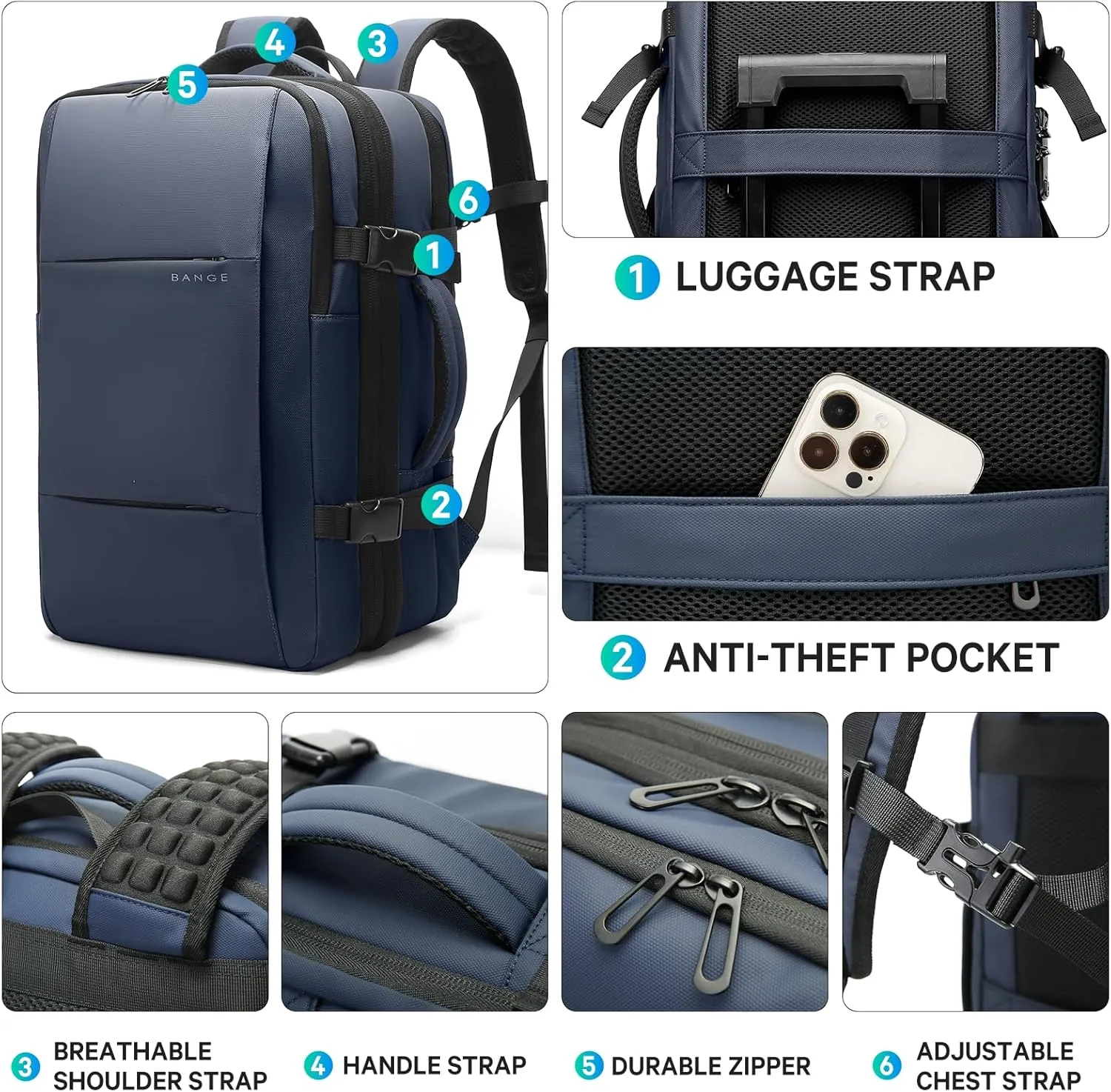 BANGE Airback Backpack with Anti-Theft Vacuum Compression Travel Backpack,Expandable Backpacks with Pump for Airplanes