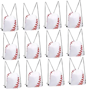 Baseball Theme Drawstring Bag Set 12pc Sports Backpacks Waterproof Polyester for Gym Beach Travel