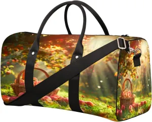 Basket Fruit Apple Travel Duffel Bag for Women Men Small Sport Gym Bag Waterproof Weekender Overnight Lightweight Carry on Foldable Gym Bag for Training Swim Yoga Traveling Handbag