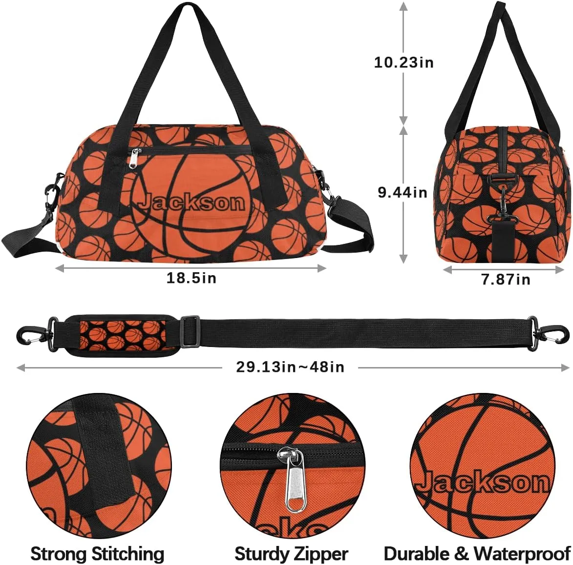 Basketball Customized Travel Duffel Bags for Boys Personalized Sport Gym Bag Customized Overnight Duffel Bag for Weekender