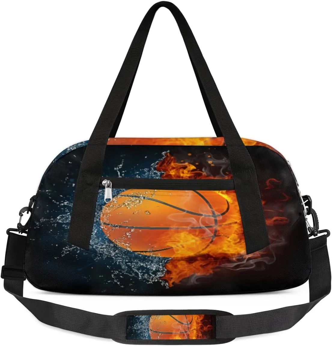 Basketball Water And Fire Duffel Bag for Women Men Travel Bag Small Gym Bag Waterproof Workout Overnight Tote Bag for Sport Dance Weekend Yoga