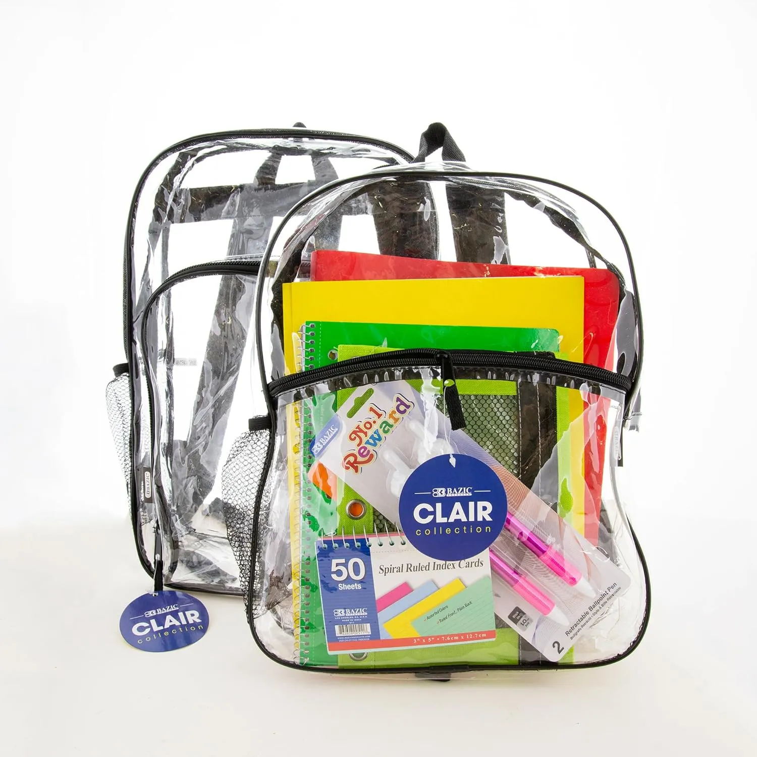 BAZIC Clear Backpack Clair 15", Transparent Bag Large Capacity Waterproof, See Through Plastic School Bag, Security Travel Sports Events, 24-Pack