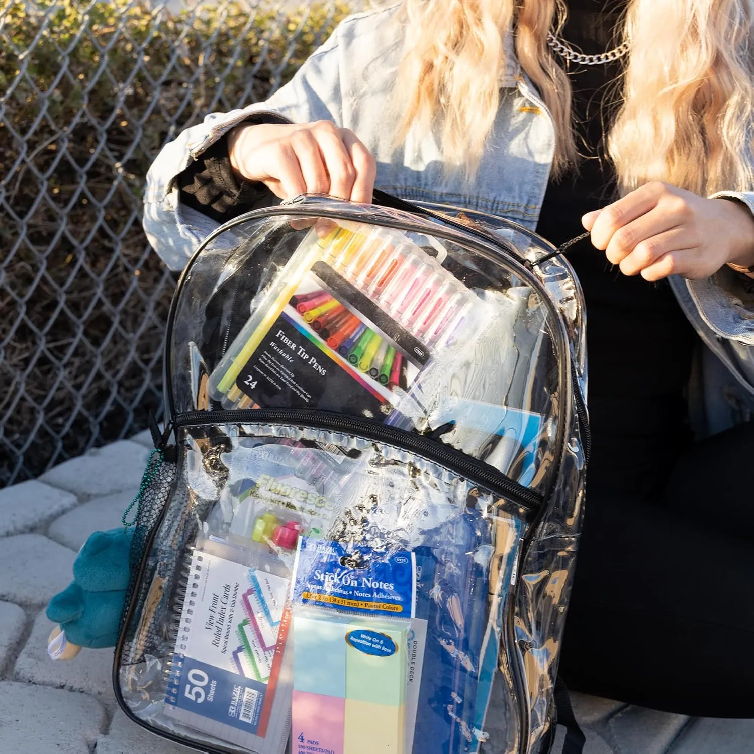 BAZIC Clear Backpack Clair 15", Transparent Bag Large Capacity Waterproof, See Through Plastic School Bag, Security Travel Sports Events, 24-Pack