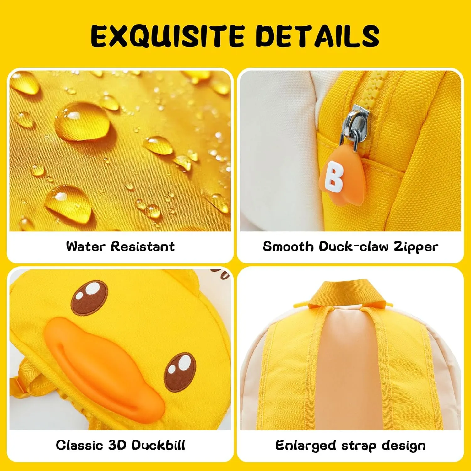 B.Duck Kids Backpack Kindergarten Toddler Mini Backpacks Cute Animal Cartoon Duck for Boys Girls, School, Travel, Daily Use(Age 3-7 (11" h), 02 Yellow Duck)