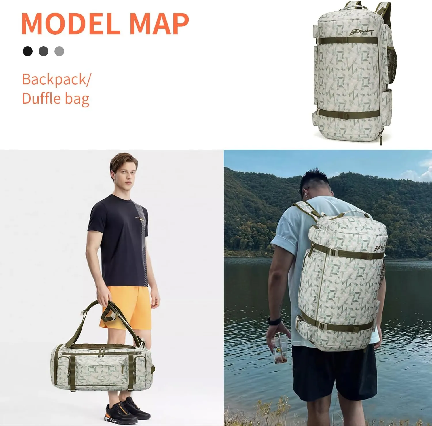BE SMART 50L Extra Large Gym Backpack for Men, Big Gym Bag with Shoes Compartment, Waterproof Heavy Duty Duffel Bags, Men's Workout Backpacks for Outdoor Sport,Hiking,Camping,Travel