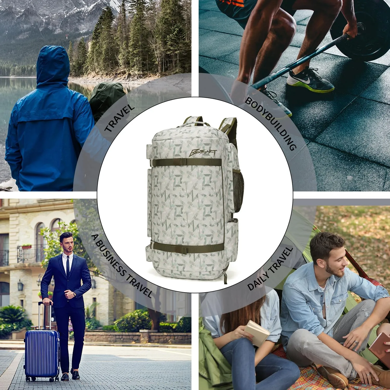 BE SMART 50L Extra Large Gym Backpack for Men, Big Gym Bag with Shoes Compartment, Waterproof Heavy Duty Duffel Bags, Men's Workout Backpacks for Outdoor Sport,Hiking,Camping,Travel
