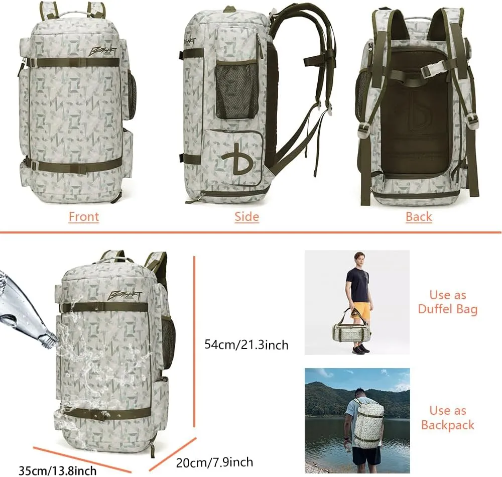 BE SMART 50L Extra Large Gym Backpack for Men, Big Gym Bag with Shoes Compartment, Waterproof Heavy Duty Duffel Bags, Men's Workout Backpacks for Outdoor Sport,Hiking,Camping,Travel