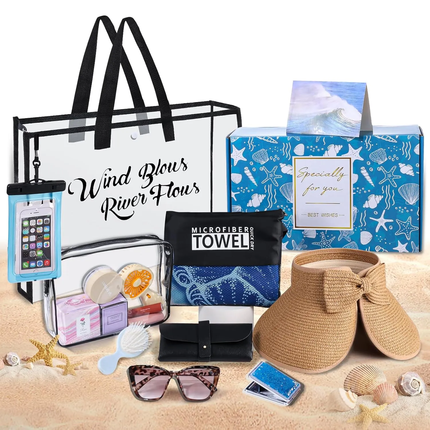 Beach Bag Travel Gifts for Women, Beach Gifts Set for Beach Lovers, Vacation Travel Essentials Gift for Family Birthday Graduation Gift for Friends Mom Multifunctinal Travel Bag