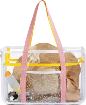 Beach Bags for Women - Clear Tote Bag for Women with Waterproof Pocket, PVC Beach Tote Bag Sandproof for Pool, Travel